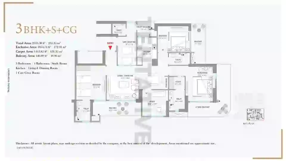 3 BHK + S + CG Floor Plan